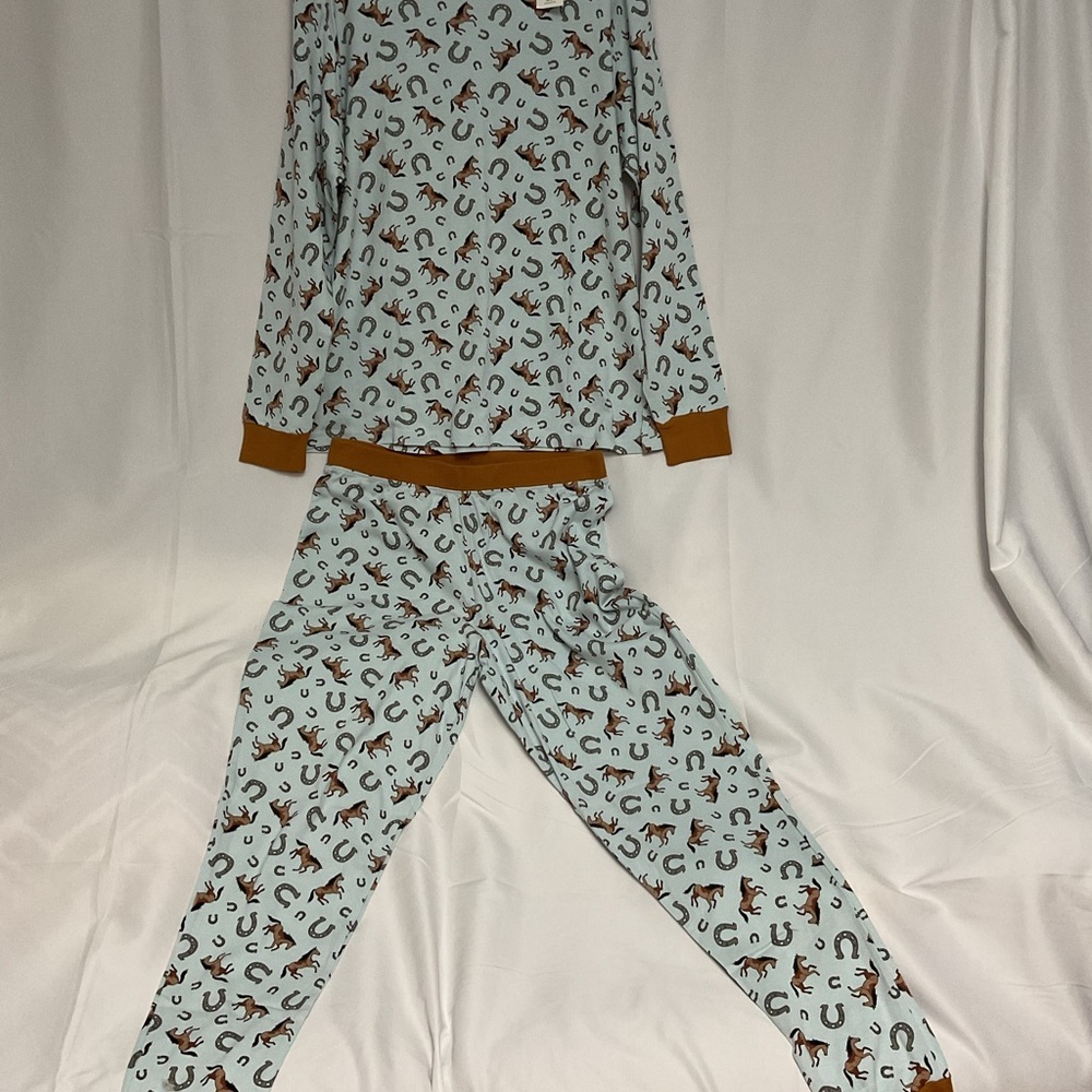 Blue and Brown Coffee Blend Horse Print Pajama Set by Leveret. XL - Picture 4 of 4